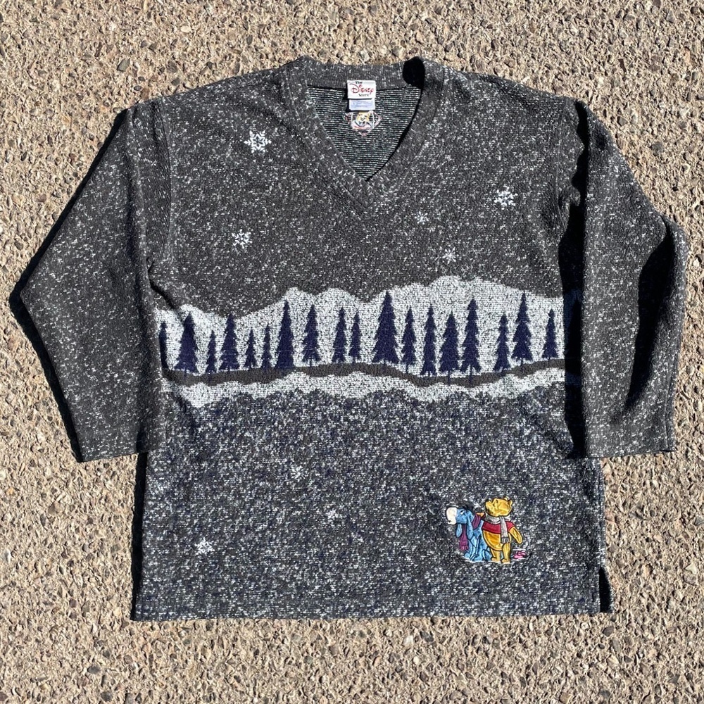 Winnie The Pooh Winter Vtg 1990s The Disney Store V Neck Sweater Women’s (L)
